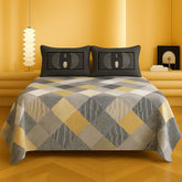 1 Double Bedsheet With Two Pillow Covers - 90 X 94 Inches, Grey & Mustard | 300 Thread Count Super Soft Bed Sheet For King Size Bed Geometric Pattern