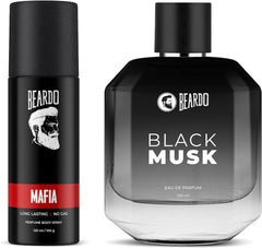 Beardo Mafia Long Lasting No Gas Perfume Body Spray & Black Musk Eau De Parfum 220ml 7.4 Fl.oz. Pack Of 2 | Best Dailyuse Perfume For Men