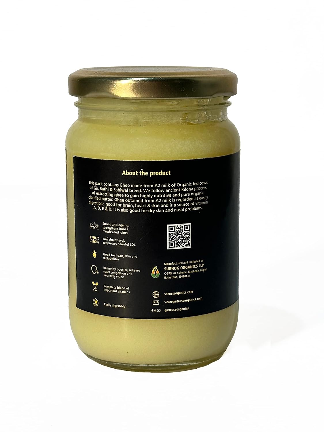 Premium A2 Pure Desi Cow Bilona Ghee By V - Truss Organics | Traditional Vedic Bilona Method Healthy Desi Cow Ghee Perfect For Bones Health | (250ml) 8.4 Ounce | Jar Pack Premium A2 Pure Desi Cow Bilona Ghee By V - Truss Organics | Traditional Vedic Bilona Method Healthy Desi Cow Ghee Perfect For Bones Health | (250ml) 8.4 Ounce | Jar Pack