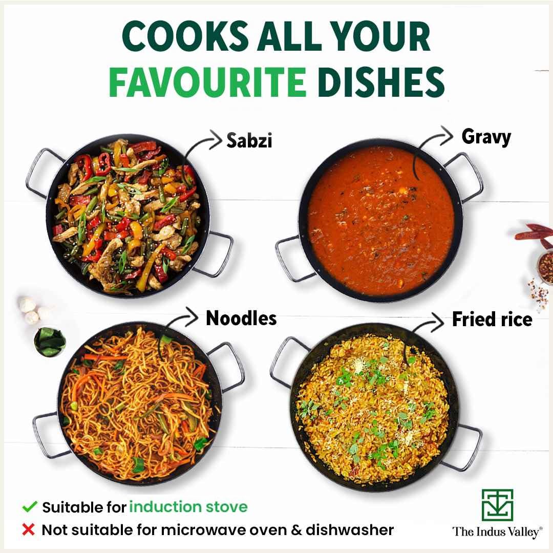 Pre-Seasoned Black Iron Kadai With Strong Handles - Medium, 25 Cm, 9.6 Inch, 2 Liters, 0.95 Kg | Induction Friendly, Pre-Seasoned Iron Kadhai, 100% Pure & Toxin-Free, No Chemical Coating Pre-Seasoned Black Iron Kadai With Strong Handles - Medium, 25 Cm, 9.6 Inch, 2 Liters, 0.95 Kg | Induction Friendly, Pre-Seasoned Iron Kadhai, 100% Pure & Toxin-Free, No Chemical Coating
