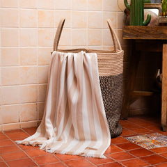 Debaans Bamboo 1 Bath & 2 Hand Towels 800 Gsm | 100% Bamboo, Quick Dry, Lightweight Towels (Beige Stripes)- Set Of 3