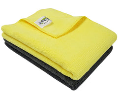 Softspun Microfiber Cleaning Cloths Towel Set 340 Gsm | Highly Absorbent Lint And Streak Free Multi-Purpose Wash Cloth For Kitchen, Car, Stainless (2 Pcs)- Yellow & Grey