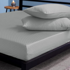 100% Cotton Sateen Weave Queen Size Fitted Sheet Set + 2 Pillow Covers - Grey | 300TC Premium Elastic Double Bedsheet - Fits Up To 12" Deep Pocket