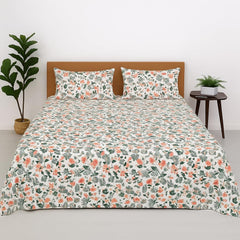 Printed King Size Bedsheet With 2 Pillow Cover - 108 X 108 Inches, White & Green | Hotel Luxury Bedding Wrinkle Free | Ultra Durable & Easy Care