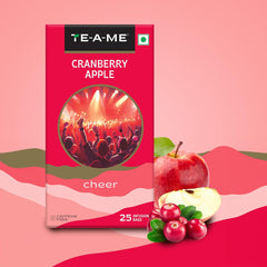 TE-A-ME Cranberry Apple Cheer Tea - Pack Of 4 X 25 Infusion Tea Bags | Reduces Wrinkles, Fine Lines - Caffeine Free, Sugar Free | Enjoy Hot Or Cold Tea