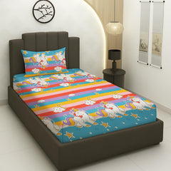 Kids Print Cotton 1 Single Bedsheet With 1 Pillow Cover - 60 X 90 Inches, Multicolor | Soft & Breathable Fabric, Skin-Friendly Bed Sheet For All Seasons