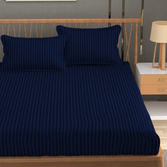 Stripe Glace Cotton 1 Double Bedsheet With 2 Pillow Cover - 91 X 90 Inches, Navy Blue | Fade Resistant & Durable Breathable & Wrinkle Free Bed Sheet