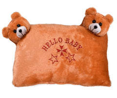 Hello Teddy Design Kid's Pillow, Velvet Super Soft Kids Pillow, Orange - 12 X 18 Inch | Soft Pillow For Sleeping & Travel, Suitable For All Sleepers, Multipurpose & Comfortable - 1 Piece