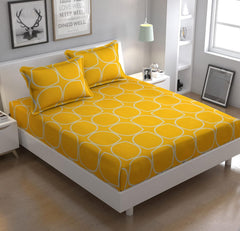 Microfiber Fitzy 280 TC Fitted Bedsheet King Size - 72 X 78 + 10 Inches, Yellow & White With 2 Pillow Cover | Perfect Look Every Time Bedsheet