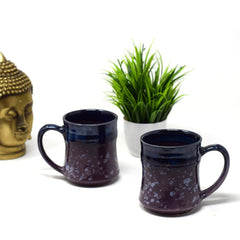 Handcrafted Mauve & Blue Ceramic Coffee Mug Set Of 2 - 300ml Each | Ceramic Mugs For Coffee, Tea, Milk - Microwave Safe & Dishwasher Safe