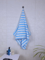 Fezora Microfiber Bath Towels Strip 290 Gsm | Extra Soft Plush & Quick Dry High Absorbency Large Size Towels For Bathing (Sky Blue & White)