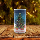 XMAS TREE WITH STAR CANDLE 6 INCH PILLAR CANDLE | CHRISTMAS SANTA CANDLE