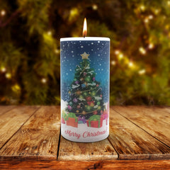 XMAS TREE WITH STAR CANDLE 6 INCH PILLAR CANDLE | CHRISTMAS SANTA CANDLE