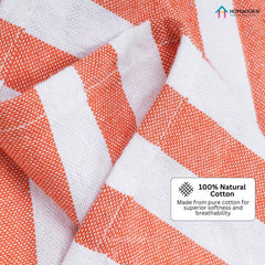 Homadorn 100% Cotton Striped Fouta Bath Towels 350 Gsm | Soft Quick Dry & Absorbent Hand-Knotted Tassels | Turkish Hamam Towel (Orange - White)
