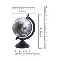 World Globe With Sturdy Metal Stand (Not Plastic) Desktop Globe For Home, Desk Table Office Decor - Book Shelf Decor Globe, 5 Inch, Metallic Black, Pack Of 1