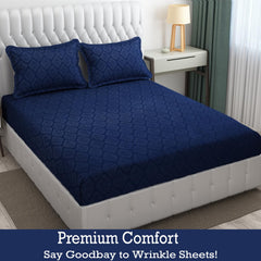 144 TC King Size Bedsheet With 2 Pillow Covers - 90 X 95 Inches | Navy Blue, Damas Design Bedsheet | Machine Washable & Wrinkle Resistant