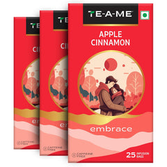 TE-A-ME Embrace Apple Cinnamon Tea - Pack Of 3 X 25 Tea Bags | Boosts Energy, Reduces Fine Lines & Wrinkles - Sugar Free, Caffeine Free | Enjoy Hot Or Cold - Fruit Tea Bags