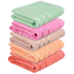 Heart Home Face Towel 1000 Gsm | Facewash For Travel Workout Hand Towel | Lining Design Pack Of 5 (Multicolor)