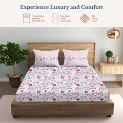 Super King Pure Cotton Bedsheet With 2 Pillow Covers | 108 × 108 Inches, Multicolor | Soft Breathable Floral Design Bedding | Comfortable Sleep All Year