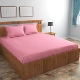 Pure Cotton Satin Stripes Plain King Size Bedsheet For Double Bed With Two Pillow Covers - 90x90 Inches, Baby Pink | Ideal For Daily Use & Gifting Bedsheet