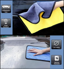 Auto Hub Microfiber Cloth 600 Gsm | Ultra Soft- Edgless & Dual Sided Microfiber Cloth Lint & Streakfree Car Cleaning Cloth - Blue, Yellow & Green (Pack Of 3)