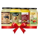 100% Pure A2 Bilona Buffalo + A2 Bilona Cow + A2 Cultured Cow & A2 Cultured Buffalo Ghee By AMP Purely Moo | Healthy & Nutrients Pure Combo Desi Ghee | 4 Litre (1 Litr * 4) 135.2 Ounce | Jar Pack