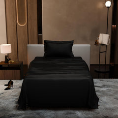 Single Bedsheet With 1 Pillow Cover - 60 X 90 Inches, Black | Premium Bedding Set, Home Decor, Wedding Gift For Couples, Housewarming, Anniversary