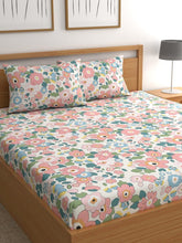 Elastic Fitted Printed Queen Size Double Bed Bedsheet With 2 Pillow Covers | 60 X 78 X 10 Inches, Multicolor | Super Soft Premium Brushed Glace Cotton Material
