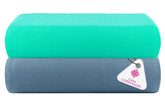 Casa Copenhagen Designed In Denmark Waffle Super Soft 2 Pieces 100% Cotton Large Bath Towel 525 Gsm - Dusty Blue & Aqua Blue