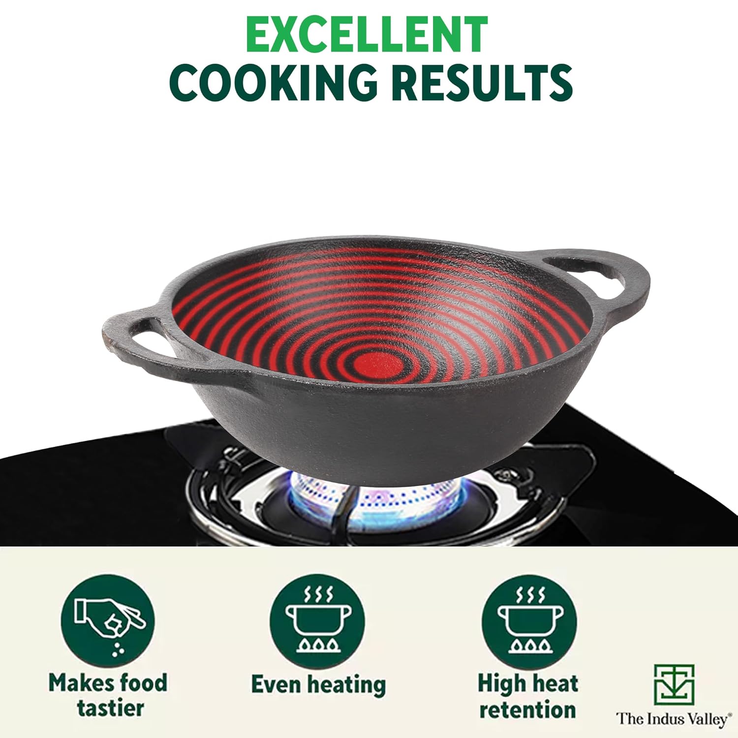 Pre-Seasoned Black Cast Iron Kadai With Curve Handle - Medium, 25.2cm, 10 Inch, 2.2 Liters, 2.3 Kg | Gas Compatible, Naturally Nonstick, 100% Pure & Toxin-Free Pre-Seasoned Black Cast Iron Kadai With Curve Handle - Medium, 25.2cm, 10 Inch, 2.2 Liters, 2.3 Kg | Gas Compatible, Naturally Nonstick, 100% Pure & Toxin-Free