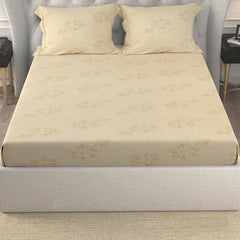Cotton Bedsheet King Size Bed With 2 Pillow Covers - 100 X 108 Inches, Beige | 150 Thread Count Floral Bedsheet For Double Bed - Breathable & Lightweight
