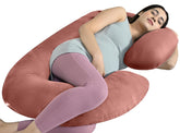 C Shaped Pregnancy Pillow For Pregnant Women & Nursing Mom, Peach Color | Full Body Support, Single Pillow For Multipurpose Use During Maternity | Premium Velvet Outer Cover With Zip