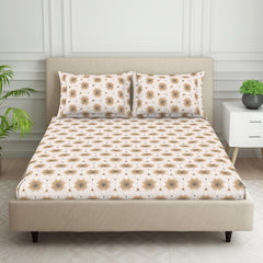 Double Bedsheet For Queen Size 2 Matching Pillow Cover - 88 X 100 Inches, Beige & Brown | Durable & Long Lasting Wrinkle Resistant Fabric - Skin Safe & Super Soft