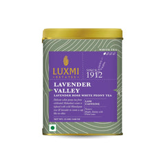 Luxmi Estates Lavender Valley Rose White Peony Tea Bags - 25gm Tin, 0.8 Ounce | USDA Certified Organic White Tea - Low Caffeine Tea For Good Sleep | Rich In Antioxidants, Gluten Free