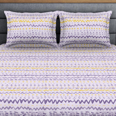 King Size 1 Double Bedsheet With 2 Pillow Covers - Size 108 X 108 Inches, Light Violet & Yellow | Soft Feel Wrinkle Resistance | Durability & Comfort, Breathable