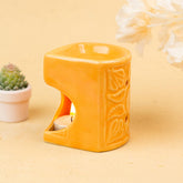 YELLOW HANDCRAFTED SMALL CERAMIC BURNER WITH 1 T-LIGHT CANDLE USE FOR IN HOMES