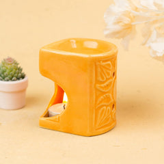 YELLOW HANDCRAFTED SMALL CERAMIC BURNER WITH 1 T-LIGHT CANDLE USE FOR IN HOMES