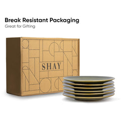 Ceramic Quarter Plates Set Of 6, Mehndi Ombre Luxury Series | Stoneware Snacks Plates Set Of 6 | Dessert Plates - Snack Plates | Small Plates With Glossy Finish - Microwave Safe & Dishwasher Safe