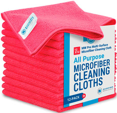 Microfiber Wholesale Buff Pro Multi-Surface Microfiber Cleaning Cloths 400 Gsm | Premium Microfiber Towels For Cleaning, Kitchens & Bathrooms (Red) - Pack Of 12