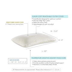 Orthopedic Memory Foam Pillow For Sleeping, Special Dual Sided Pillow, Cream, King Size - 23 L X 15.5 W X 5 H Inch | Pillow For Back & Neck Pain Relief With Bamboo Removable Cover