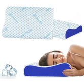 Cooling Cervical Memory Foam Pillow For Neck & Shoulder Pain Relief, White & Blue | Orthopedic Contour Pillow For Sleeping & Spinal Alignment | Ergonomic Support, Removable Cover - Set Of 2