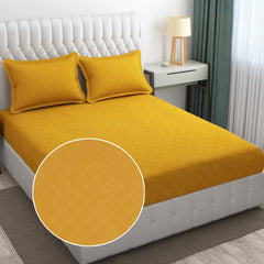144 TC King Size Bedsheet With 2 Pillow Covers - 90 X 95 Inches | Yellow, Barfi Design Bedsheet | Machine Washable & Wrinkle Resistant