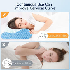 Memory Foam Pillow For Sleeping, Contour Cervical Orthopedic Pillow - Sky Blue | For Neck & Shoulder Pain Relief For Sleeping, Ergonomic Cervical Pillow, Neck Support, Adjustable Pillow