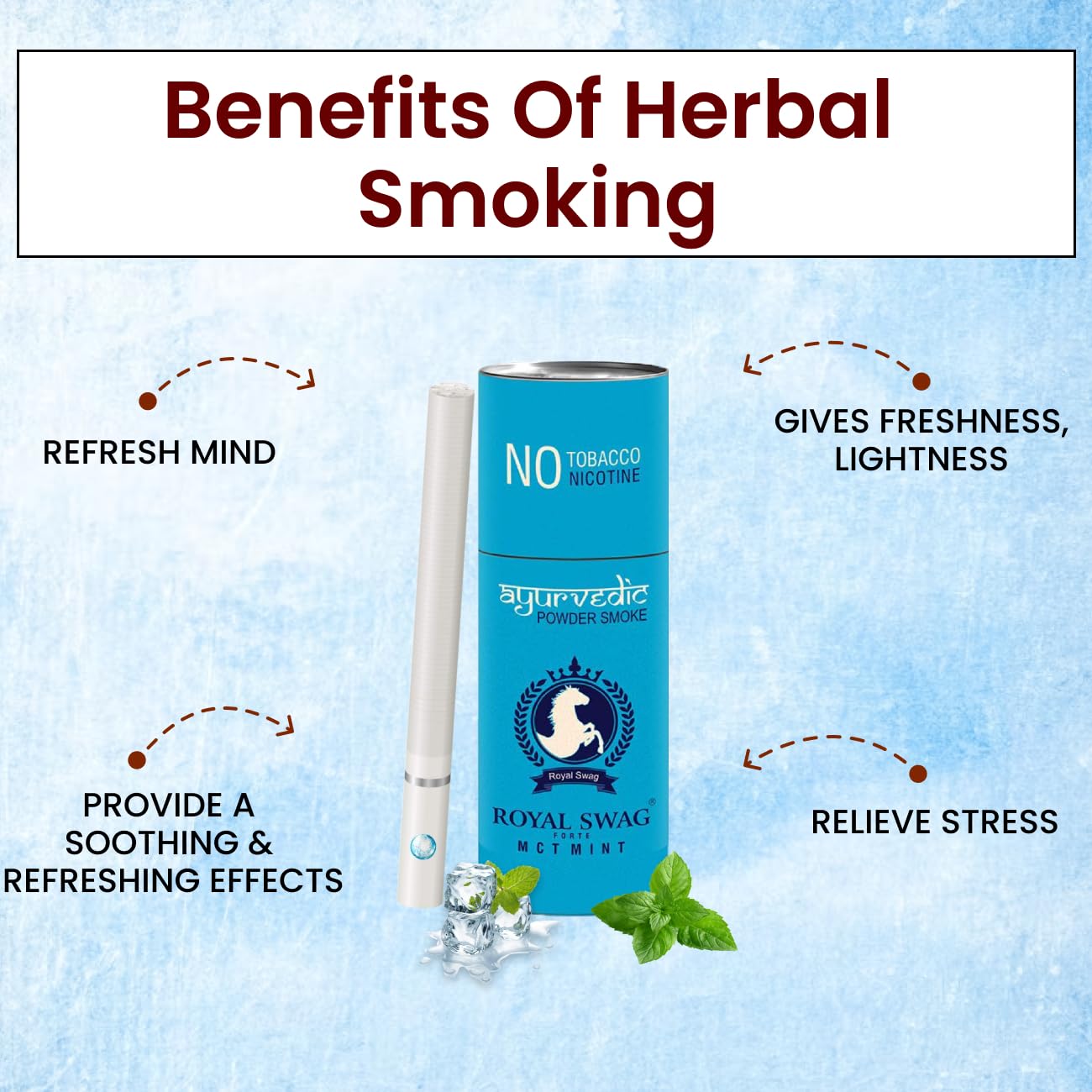 Royal Swag Ayurvedic Herbal Cigarettes Frutta, Mint Flavour Smoke King Size 50 Stick Each 100% Nicotine & Tobacco Free - Made With Natural Herbs Clove, Tulsi, Cinnamon, Mulethi (Non-Addictive) Royal Swag Ayurvedic Herbal Cigarettes Frutta, Mint Flavour Smoke King Size 50 Stick Each 100% Nicotine & Tobacco Free - Made With Natural Herbs Clove, Tulsi, Cinnamon, Mulethi (Non-Addictive)