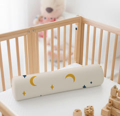 Premium Memory Foam Bolster Pillow, Moon & Stars Print, White - 24 X 6 Inch | Removable & Washable Cover, Hypoallergenic & Safe, Lightweight | Soft & Breathable Fabric Pillow