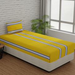 Single Bedsheet Elastic Fitted Cotton With 1 Pillow Cover | 36 X 78 Inches, Yellow & Grey | Ideal For Home, Guest House, Hotel | Soft & Breathable Fabric