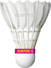 Sunstone F 206 Badminton Feather Shuttlecock , Good Furnished Quality, Made Of Good Cork Base , Excellent Flight & Balance | White , Pack Of 6