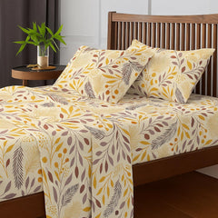 King Size Bedsheet With 2 Pillow Covers - 108 X 108 Inches, Cream & Brown | Wrinkle & Fade Resistant Bedding | Perfect For Homes, Hotels, Villas, Resorts & Guest Houses