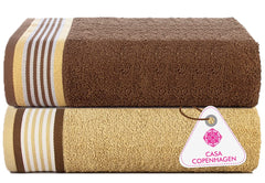 Casa Copenhagen Germany Design 500 Gsm | He & She Super Soft Collection 100% Cotton Large Bath Towel - Brown & Sandy Beige (2 Pieces)