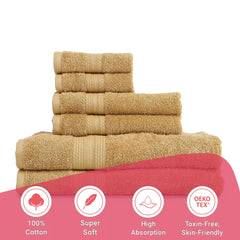 Livspace 100% Cotton 2 Bath, 2 Hand & 2 Face Towel 1300 Gsm | Solid Dyed Super Soft Absorbent & Quick-Dry For Gym & Home Paleto Collection Towel (Beige)- Set Of 6